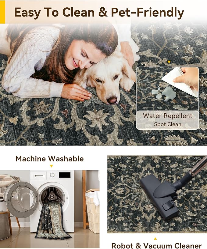 RELEANY Washable Area Rug, Square 8'x8', Water Repellent, Pet Friendly - Image 4