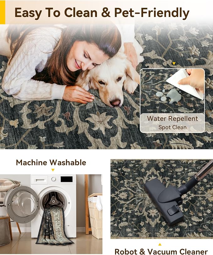 RELEANY Washable Area Rug, Square 6'x6', Water Repellent, Pet Friendly - Image 3