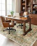 RELEANY Washable Area Rug, Brick/Brown/Green | Non-Slip, Water Repellent by RELEANY
