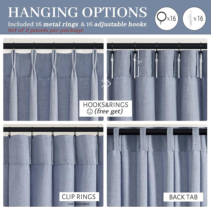 Dusty Blue 102 Inch Extra Long Memory Trained Pleated Linen Sheer Curtains - Image 6