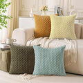 Set of 4 Yellow Olive Aqua Decorative Throw Pillow Covers 22x22 Inch Corduroy by Cozoomy