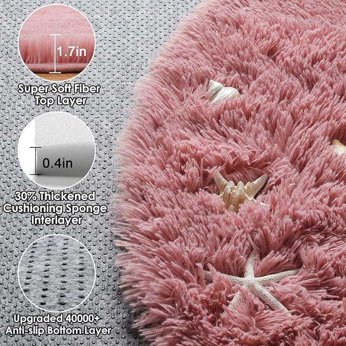 Blush Round Area Rugs 4ft for Bedroom Living Room, Fluffy Circle Rug for Kids - Image 2