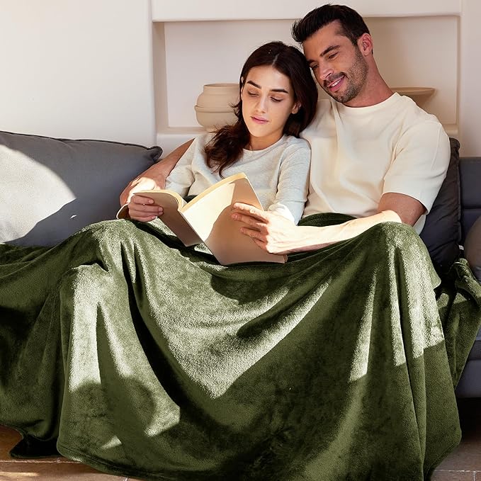 Exclusivo Mezcla Fleece Throw Blanket for Couch, Sofa, 300GSM Super Soft and Warm Blankets, Olive Green Throw All Season Use, Cozy, Plush, Lightweight, 50x60 Inches