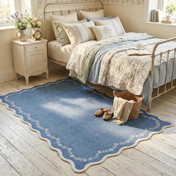 GarveeHome 4x6 Scalloped Washable Area Rug Blue Nursery Kids Bedroom Rug | Soft - Image 2