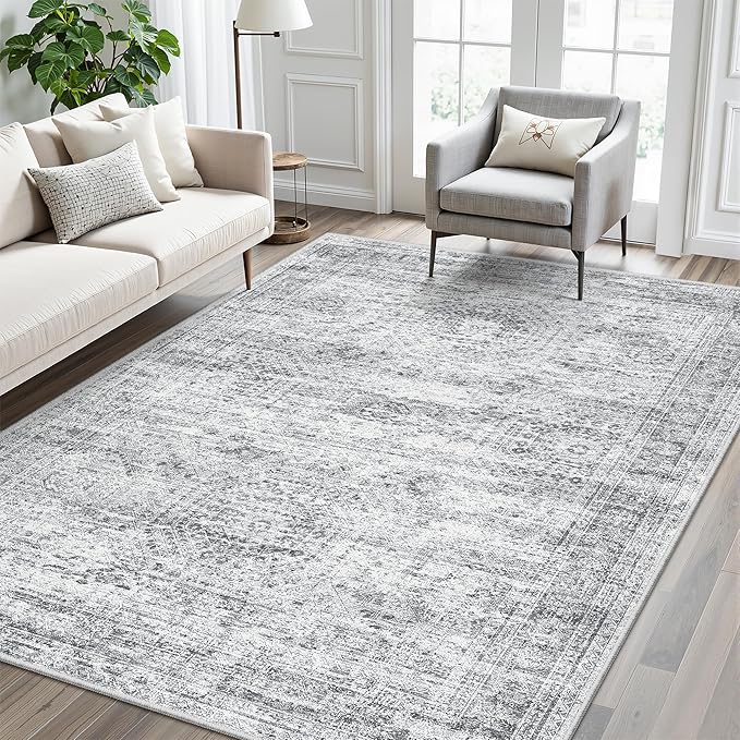 Soalmost 7x9 Area Rug for Living Room Washable Rugs Non-Slip Grey | Low-Pile - Image 10