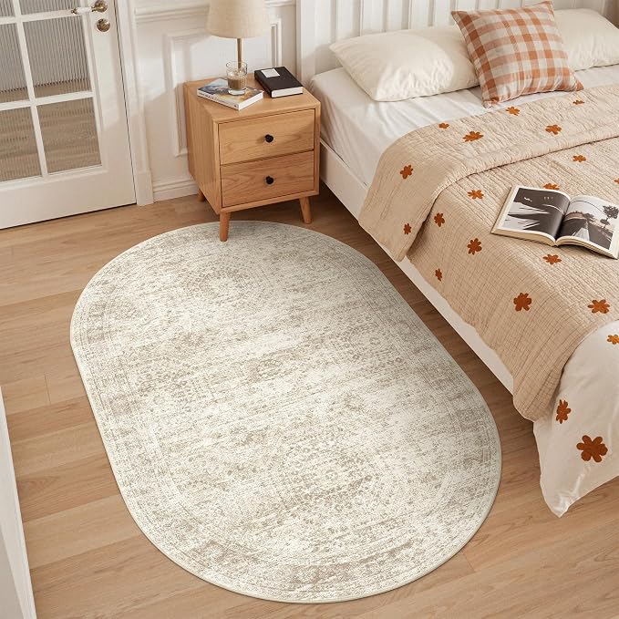 3x5 Oval Rug for Bedroom, Washable Area Rug, Living Room, Neutral Rug, Stain - Image 4