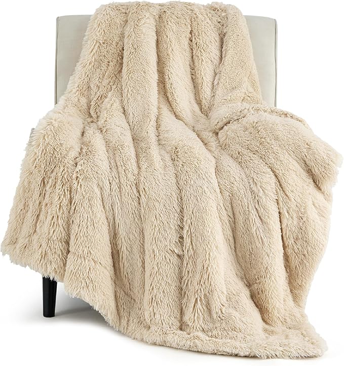 Bedsure GentleSoft Fuzzy Sherpa Faux Fur Blanket Beige Cozy Gifts by Unknown