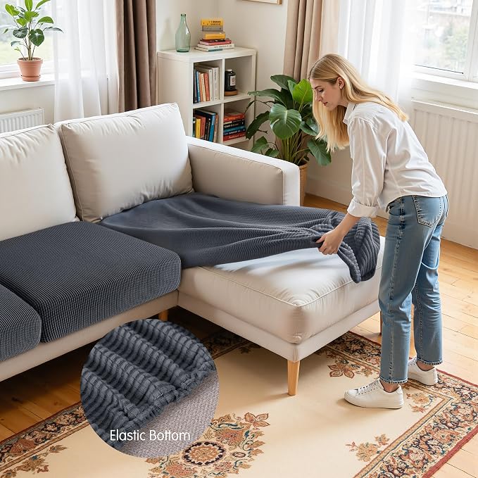 Hokway Chaise Cover and Couch Cushion Covers Set, Separate Sectional Sofa - Image 4