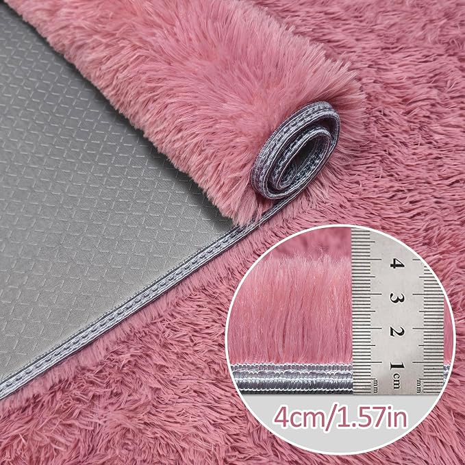 2x6 Bedside Area Rugs for Bedroom Soft Fluffy Shag Blush Pink Rug for Hallway - Image 5