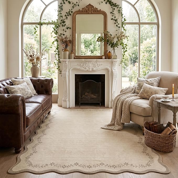 GarveeHome 5x7 Scalloped Area Rug Jute Washable Bedroom Living Room Rug | Soft by GarveeHome