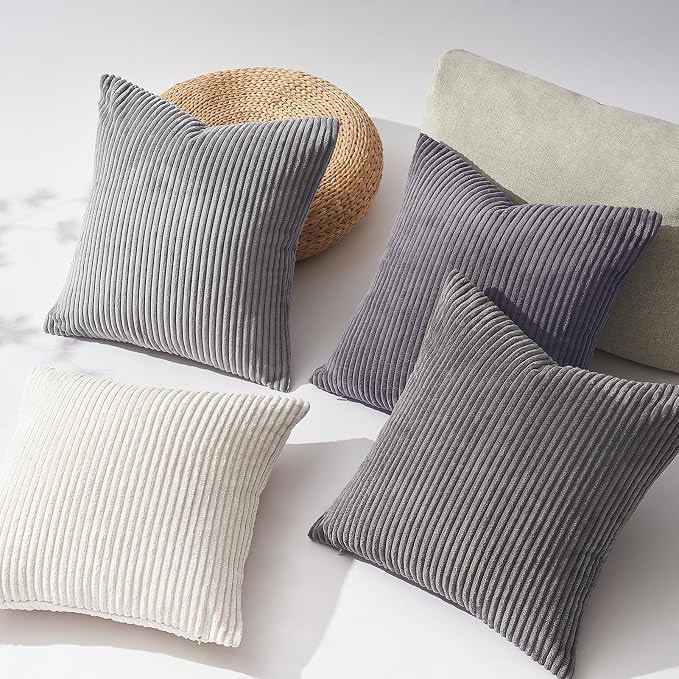 Topfinel Cushion Cover 50x50 cm Gray Set of 4 Corduroy Pillow Covers Cushion - Image 2