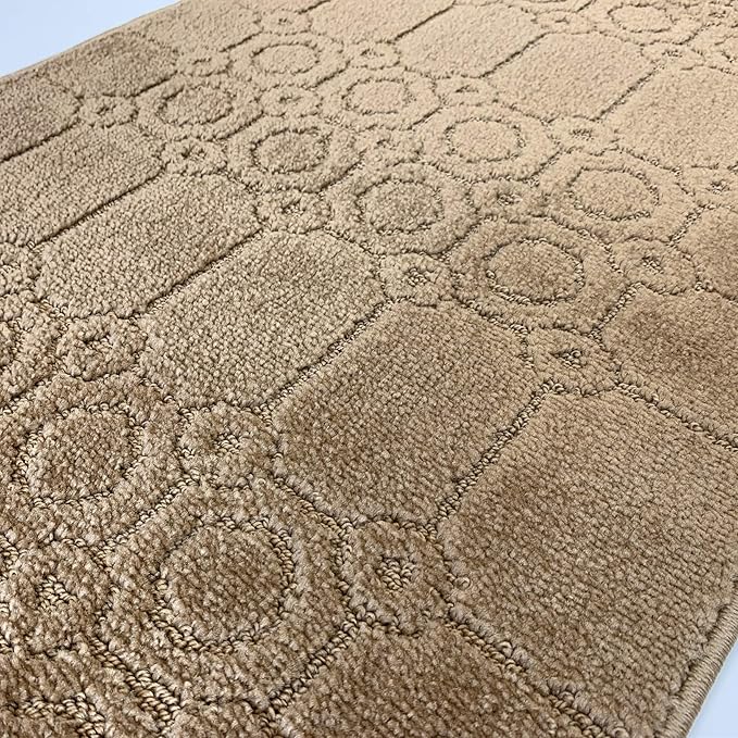 Custom Size Modern Abstract Floor Carpet Runner Rug for Hallways, Slip Resistant Latex Rubber Backed, 31 inch Wide X Customized Length, Art Gold Tan, 31 inch X 18 feet