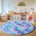 Rainbow Round Area Rugs 6ft, Fluffy Soft Bedroom Circle Rug by ONASAR