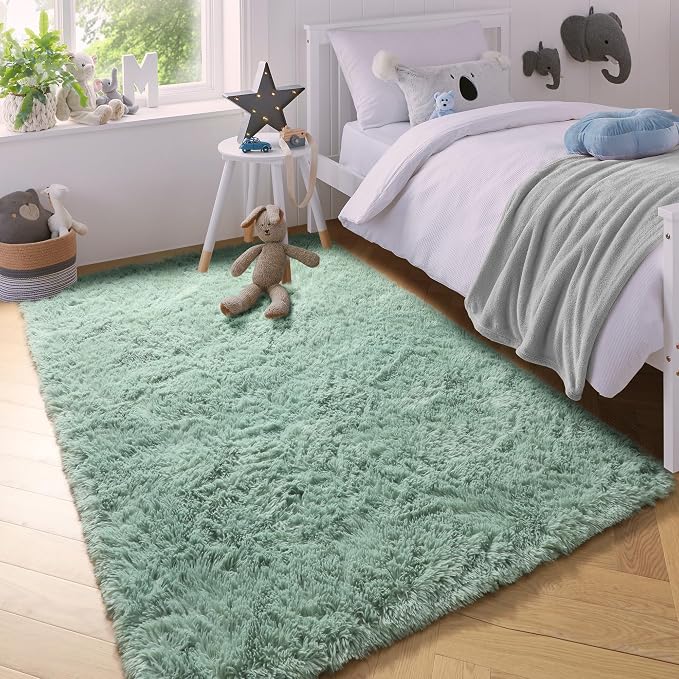 Plush Sage Green Rugs for Bedroom, 3x5 Ft Shaggy Rug Plush Bedside Carpet | - Image 4