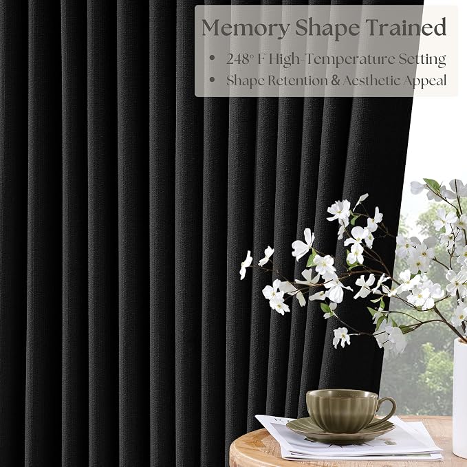 Black 84 Inch Pinch Pleated 100% Blackout Curtains - Image 4