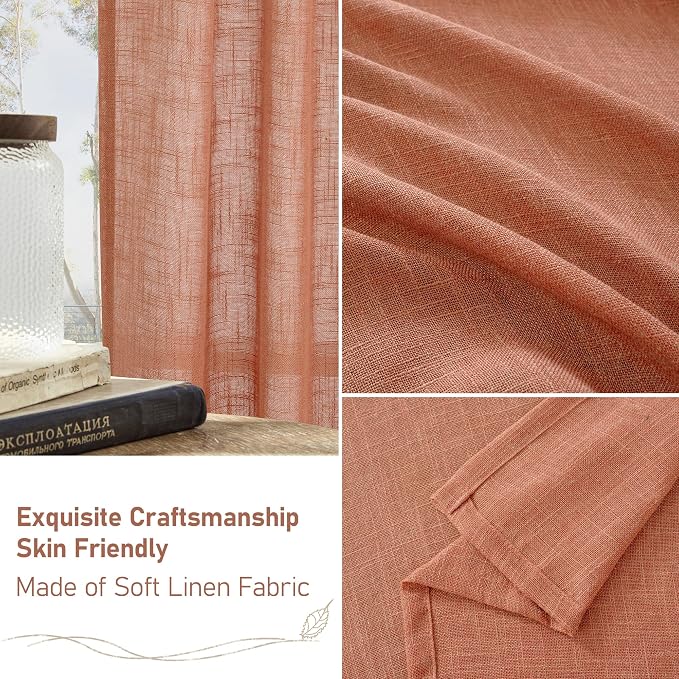 Terracotta Linen Semi Sheer Curtains 45 Inch Length, Light Filtering Neutral - Image 7