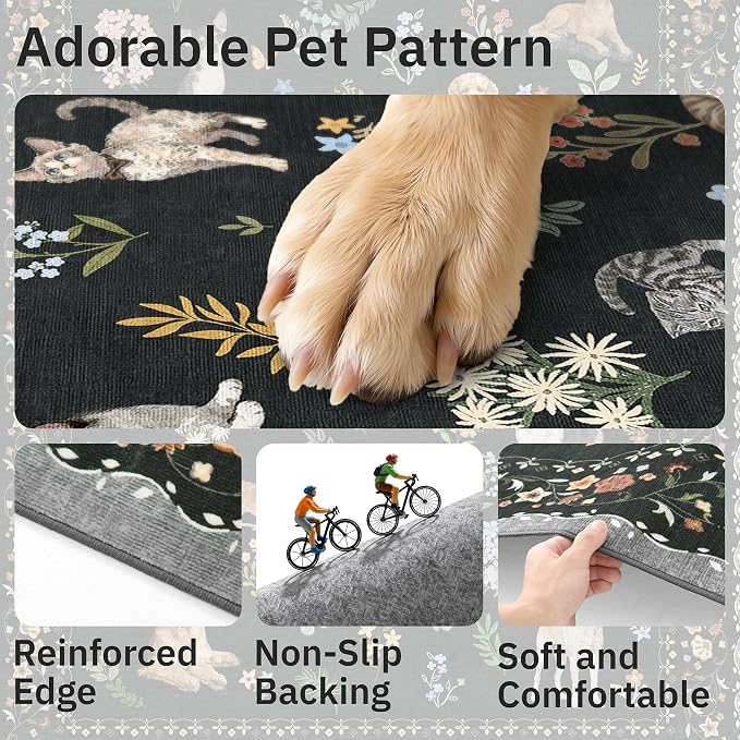 Soalmost Dog 6x9 Area Rugs for Living Room, Washable Animal Soft Rug Black | - Image 6