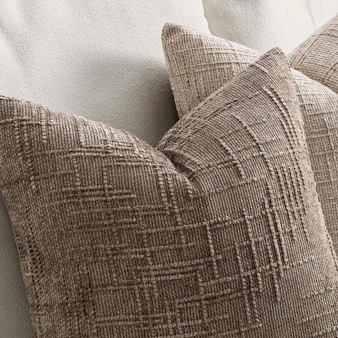 MIULEE Chenille Textured Euro Pillow Covers Taupe Grey 22x22 Set of 2 | Slubby - Image 3