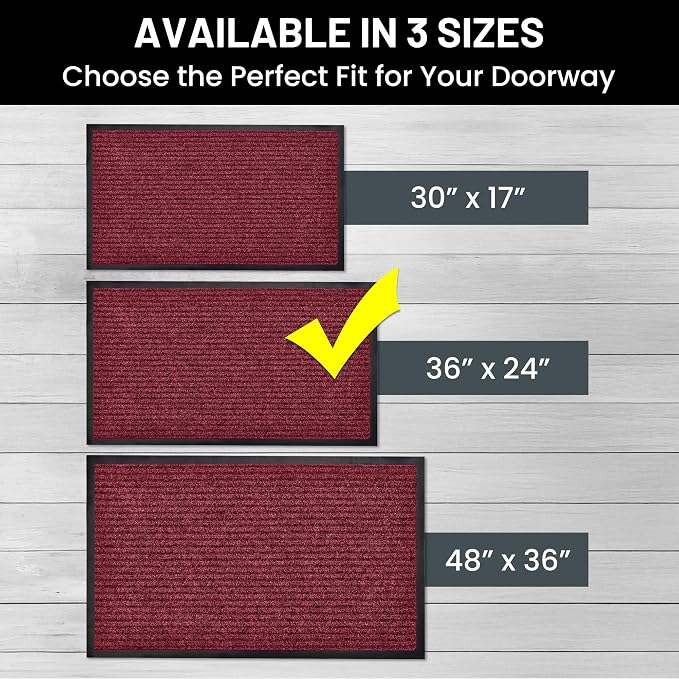 Front Door Mat, Indoor Outdoor Welcome Entryway Entrance Doormat, 36x24 Red | - Image 5