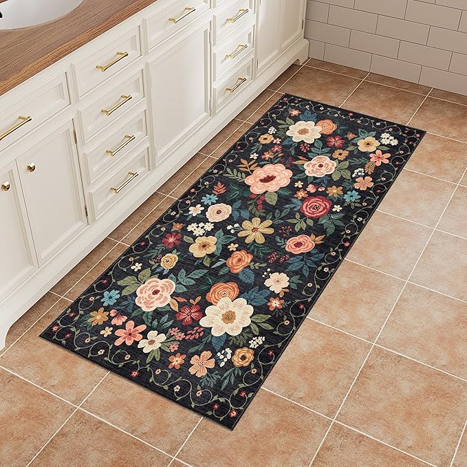 DUKINO 2x4 Entryway Rug, Floral Washable Kitchen Rugs Non Slip, Soft Indoor - Image 6