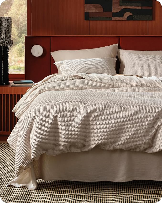 Bedsure Cotton Duvet Cover Set - 100% Cotton Waffle Weave Linen Color Duvet Cover California King Size, GentleSoft™ and Breathable Cal King Bedding Set for All Season, 3 Pieces, 104"x98"