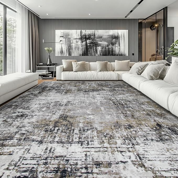Aelenmu 10x14 Area Rugs for Living Room Dining Room Washable Black Gold | Soft - Image 2