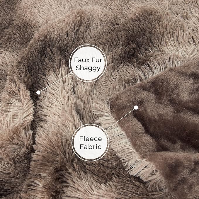 Tuddrom Decorative Extra Soft Faux Fur Throw Blanket,Solid Reversible Fuzzy Lightweight Long Hair Shaggy Blanket,Fluffy Cozy Plush Fleece Comfy Microfiber Fur Blanket for Couch Sofa Bed,Tie Dye Brown