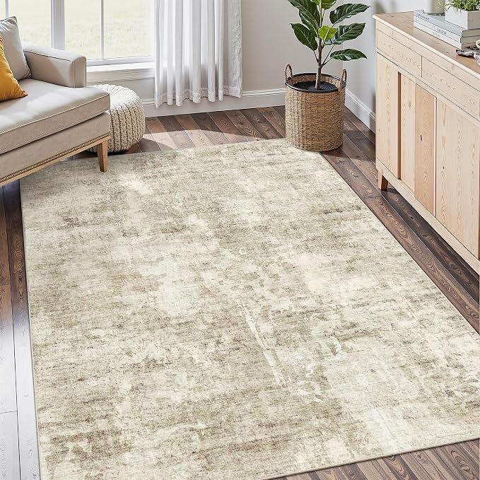 Soalmost Abstract Area Rug 6x9 for Living Room Washable Rugs Beige/Gray | - Image 9