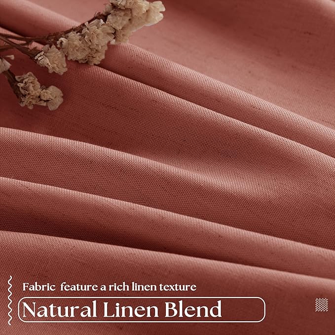 Terracotta Pinch Pleated Blackout Linen 80 Inch Window Curtains 2 Panels | 100% - Image 5