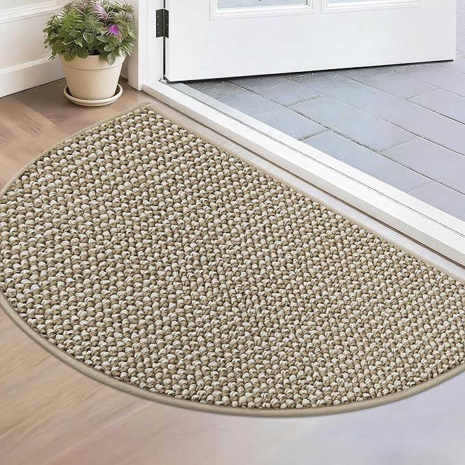 BEQHAUSE Dirt Trapper Door Mat 17" x 30" Half Circle Non Slip, Light Beige | by BEQHAUSE