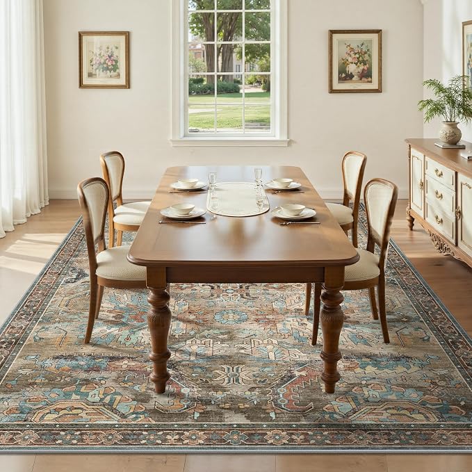5x7 Area Rugs, Vintage Retro Soft Washable Rug, Non-Slip Low Pile Rugs - Image 3