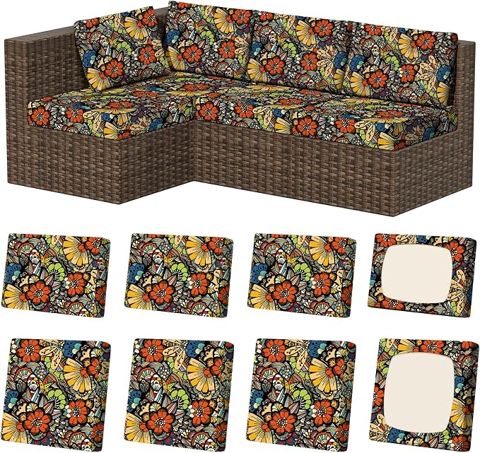 8Pcs Outdoor Cushion Covers, Stretch Patio Furniture Couch Chair Slipcovers | by VORSHAPE