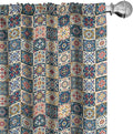 Ambesonne Moroccan Window Curtains, Portuguese Azulejo Checkered Squares Colorful Pattern Floral Arrangement, Lightweight Decor 2-Panel Set with Rod Pocket, Pair of - 28" x 63", Dark Blue Amber Red