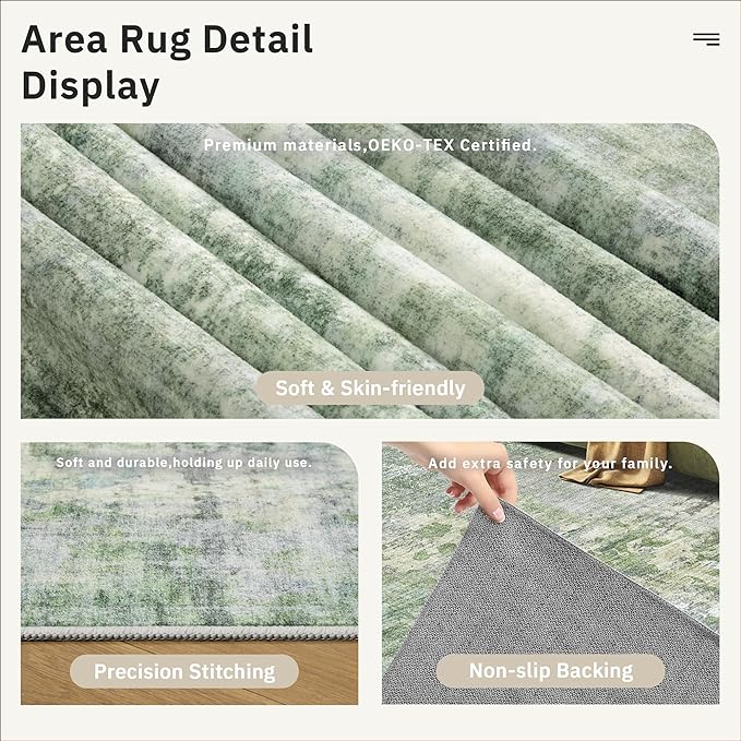 Soalmost Abstract Runner Rug 2x8 Hallway Kitchen Runners Green/Ivory | Vintage - Image 6
