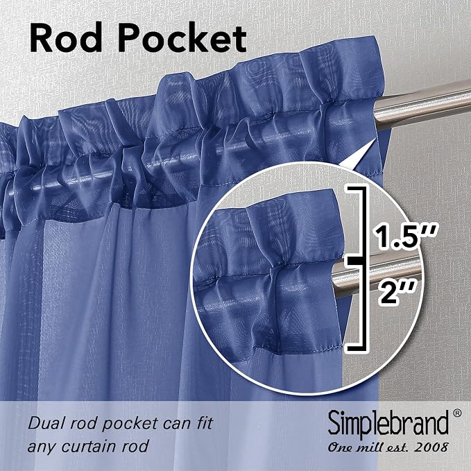 Simplebrand Royal Blue Sheer Curtains 72 Inches Long 2 Panels - Image 2