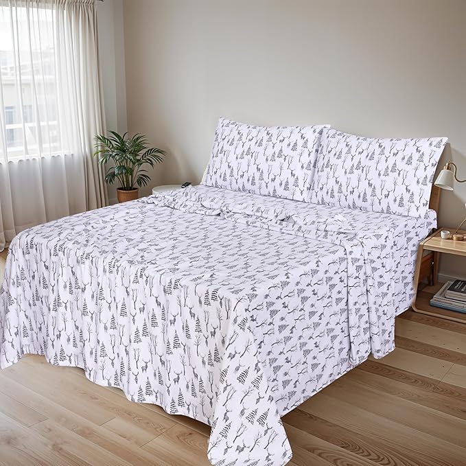 RUVANTI Flannel Sheets Queen Size - 100% Cotton Double Brushed Bed Sheets, Deep Pockets 16 Inches Queen Sheet Set, All Seasons Breathable & Extra Soft - Warm & Cozy, 4 Piece, Dry Winter