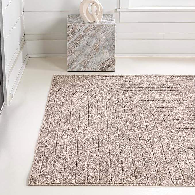 Eyely NCS101C-4 Odense High-Low Minimalist Angle Geometric Light Taupe 4 ft. x 6 ft. Indoor/Outdoor Area Rug, for Home, Backyard, Patio, Porch, Bedroom, Kitchen, Living Room