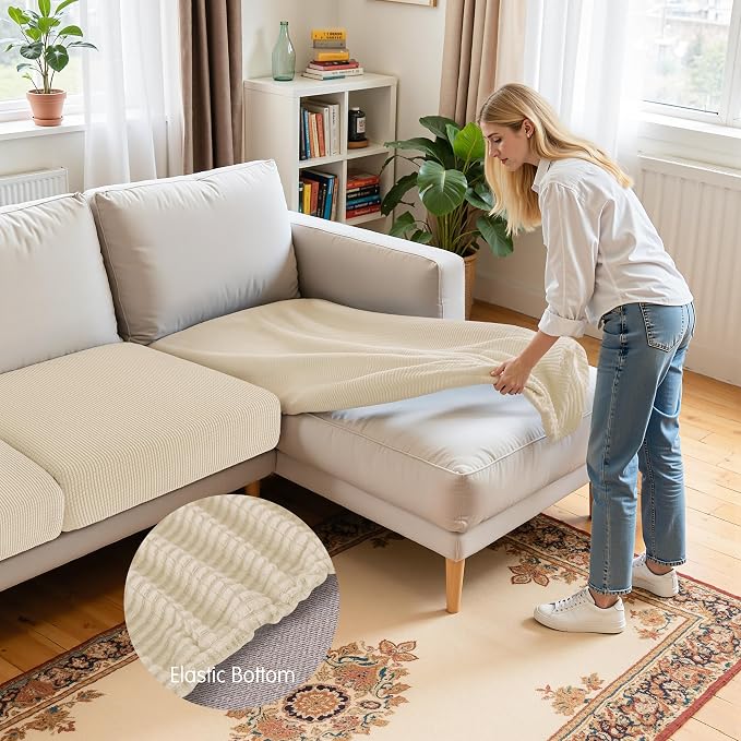 Hokway Chaise Cover and Couch Cushion Covers Set, Separate Sectional Sofa - Image 4
