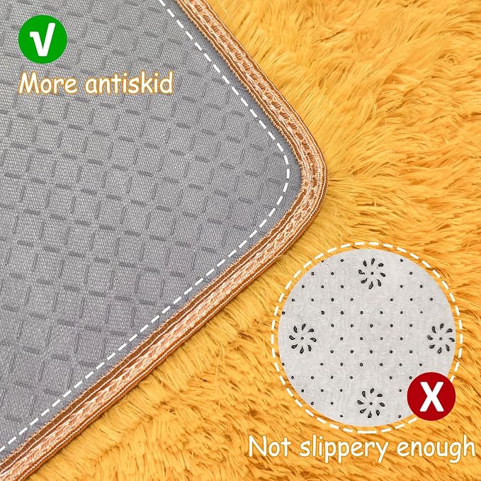 2x10 Bedside Area Rugs for Bedroom Soft Fluffy Shag Beige Yellow Rug for - Image 4
