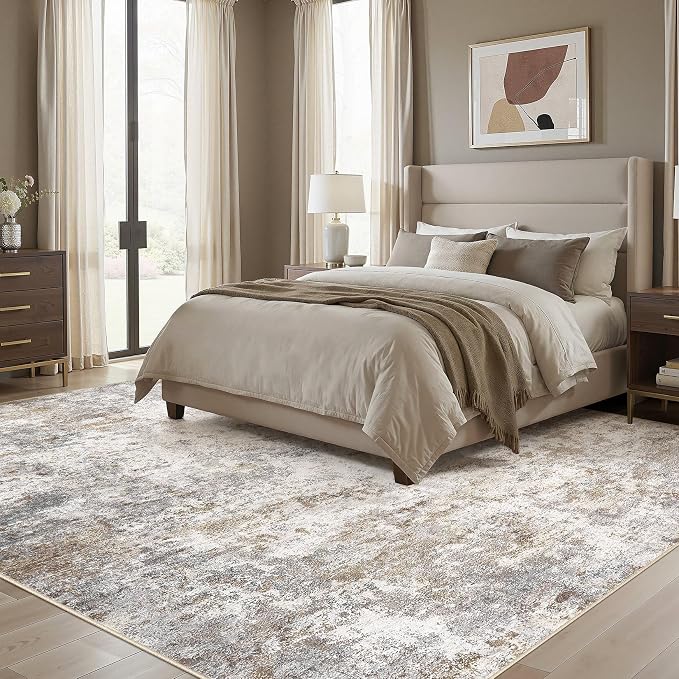 UERMEI 12x15 Area Rug Living Room Rugs Extra Large Brown Grey Carpet | Washable - Image 3