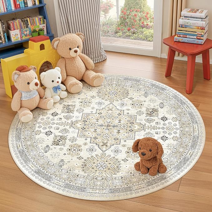 Round Rug 6ft, Circle Rug for Dining Room Table, Dining Room, Nursery Room by Zesthome