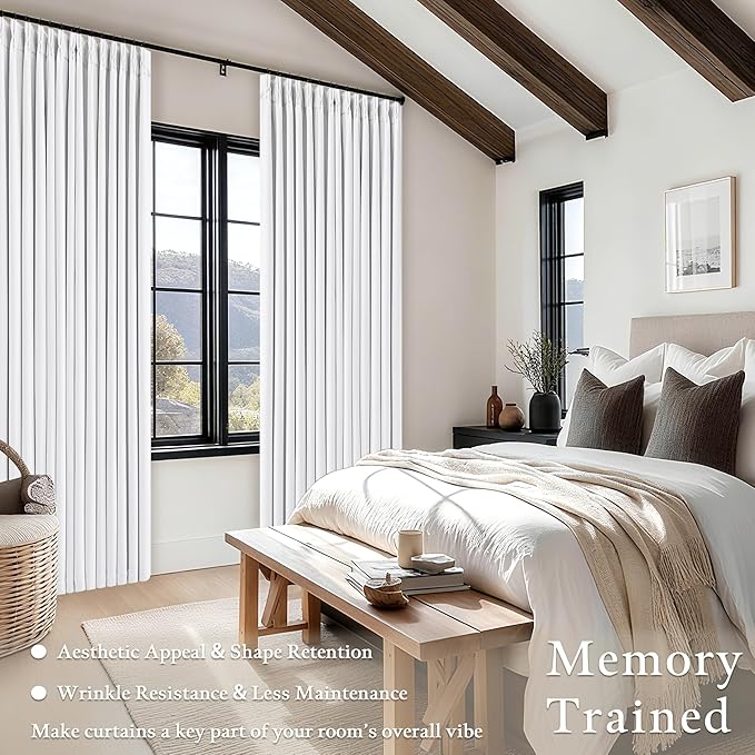 Snow White Pleated Linen 100% Blackout Curtains 100 Inches Long | Pinch Pleat - Image 4
