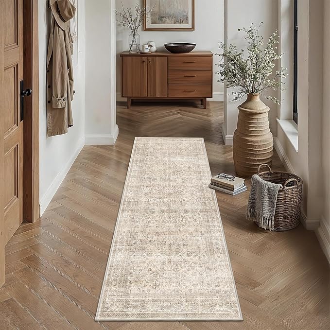 Schweek 2x6 Beige Runner Rug Washable Non Slip Neutral Runners - Image 3