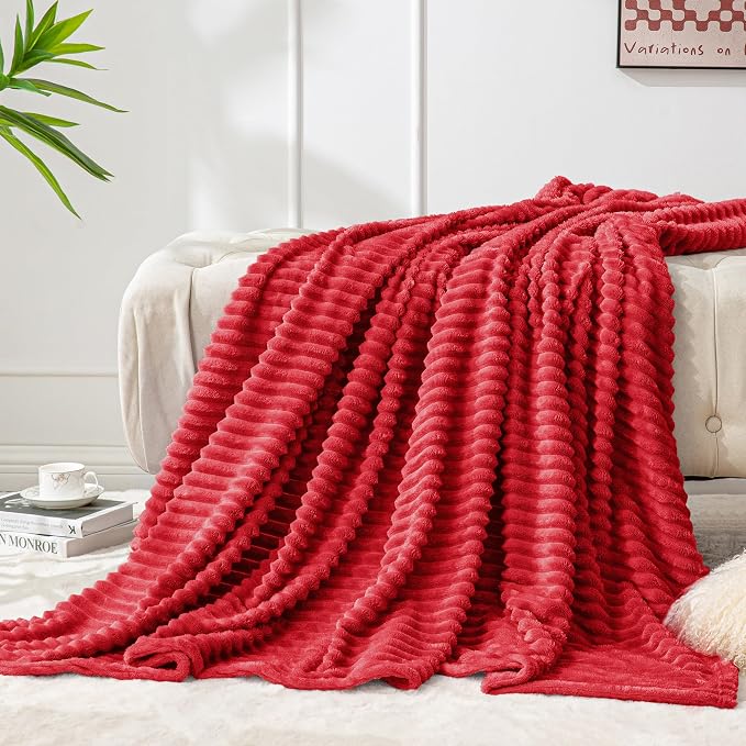 BEDELITE 3D Ribbed Jacquard Red Fleece Twin Blanket by BEDELITE