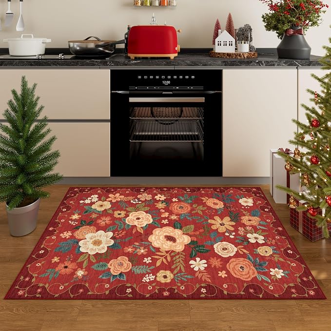 DUKINO 3x5 Area Rug, Floral Washable Rug - Image 4