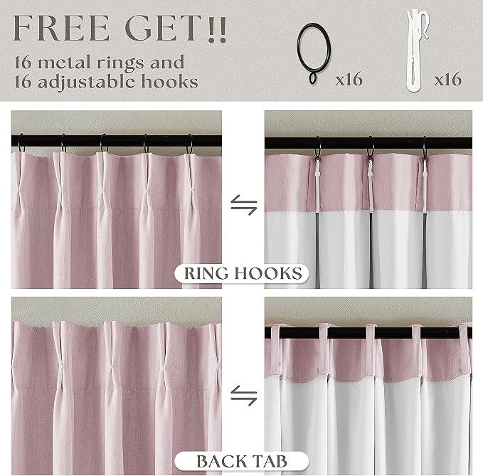 Light Pink Pleat Linen Blackout 102 Inch Curtains - Image 6