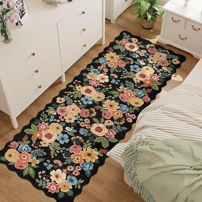 DUKINO 2.6x8 Runner Rug, Floral Washable Kitchen Rugs Non Slip, Stain Resistant by DUKINO