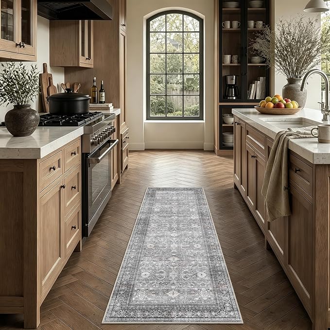 Schweek 2x6 Hallway Runner Rug Washable Vintage Kitchen Rugs Non Slip Grey | - Image 3