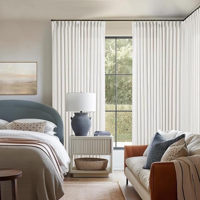 Beige White Pinch Pleated Extra Wide Curtain Panels 90 Inches Long 100 Wide | - Image 9