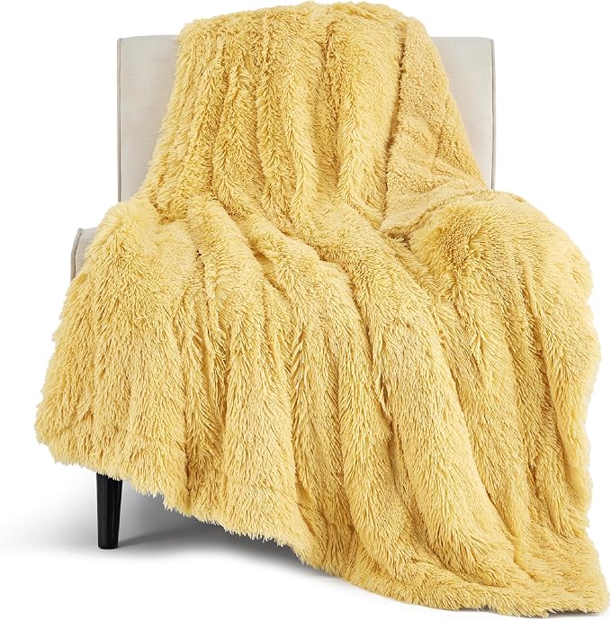 Bedsure GentleSoft Fluffy Yellow Throw Blanket, Room Decor Yellow Gifts by Unknown